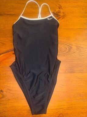 Nike Black womens One-Piece Swimsuit with White Trim